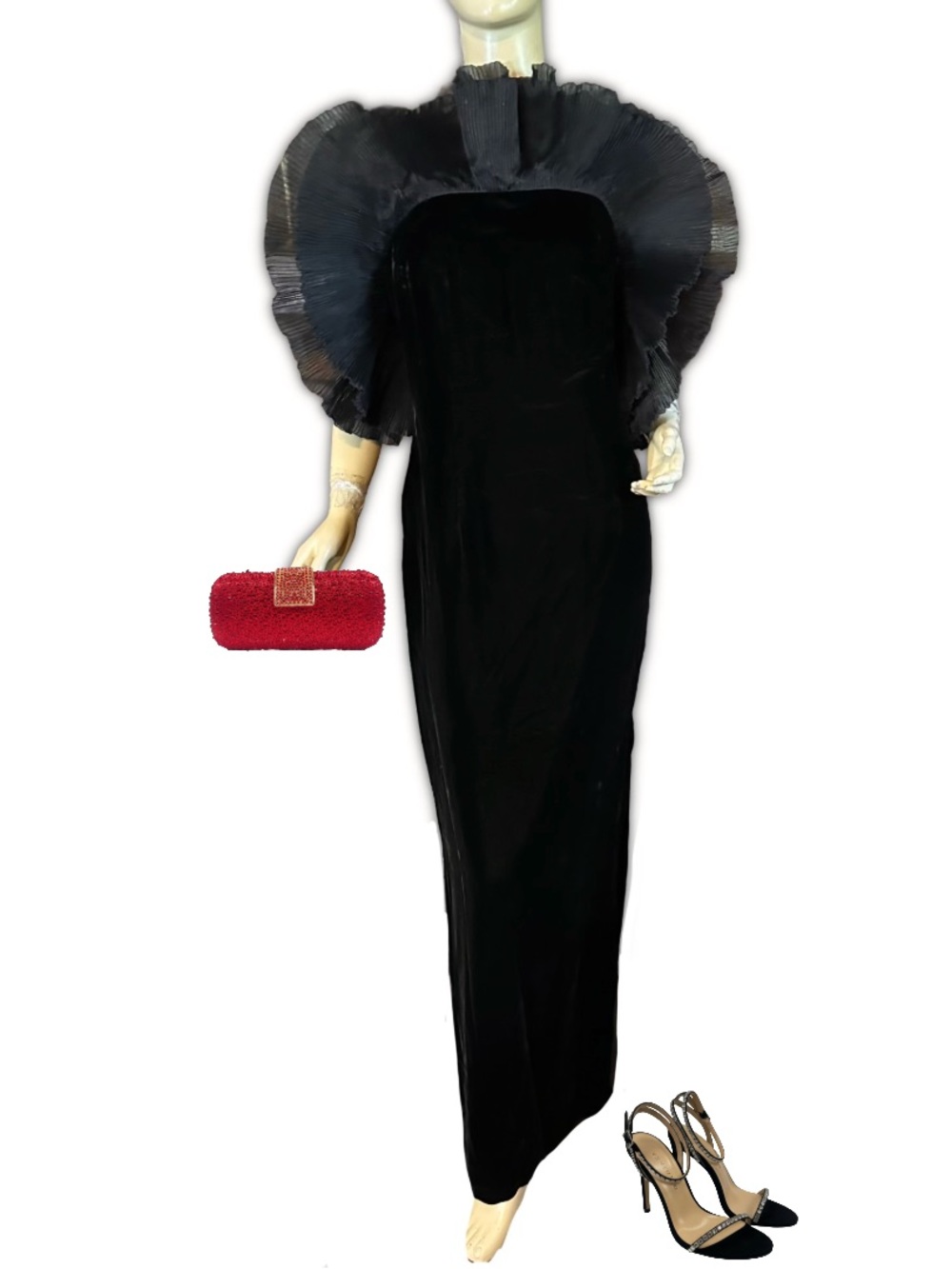 VINTAGE 1980'S NOLAN MILLER DYNASTY COLLECTION BLACK VELVET FORMAL DRESS (10)